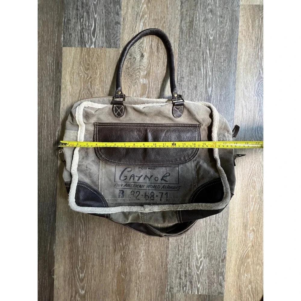 Myra Bag Gaynor Pan Am Tote Womens Large Brown Good Upcycled Canvas Leather
